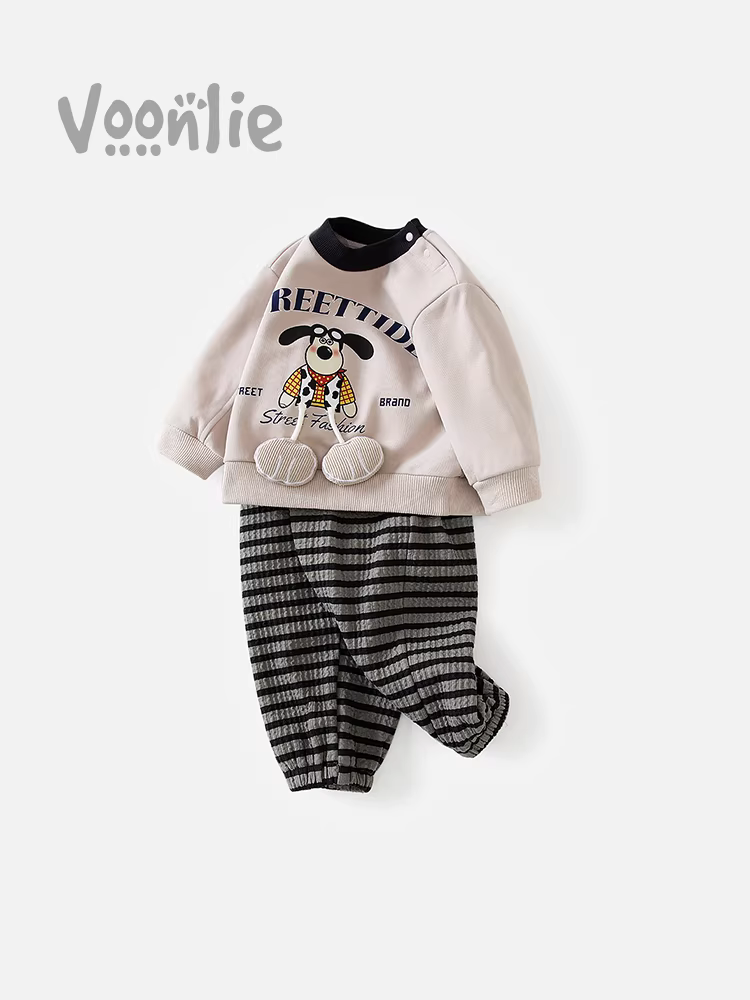 Bộ đồ thu đông Fanhle cho bé trai 2025, thời trang mới, bộ hai mảnh áo sweatshirt và quần cho bé mùa xuân thu