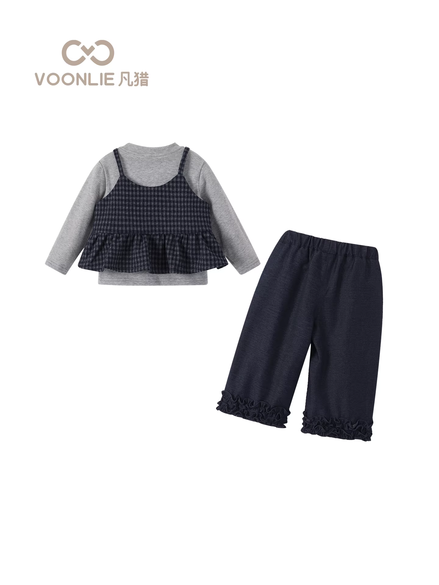 Bộ đồ nữ Fanhle Thu Đông 2025, quần áo trẻ em thời trang, quần thẳng trẻ em, bộ ba món mùa xuân thu