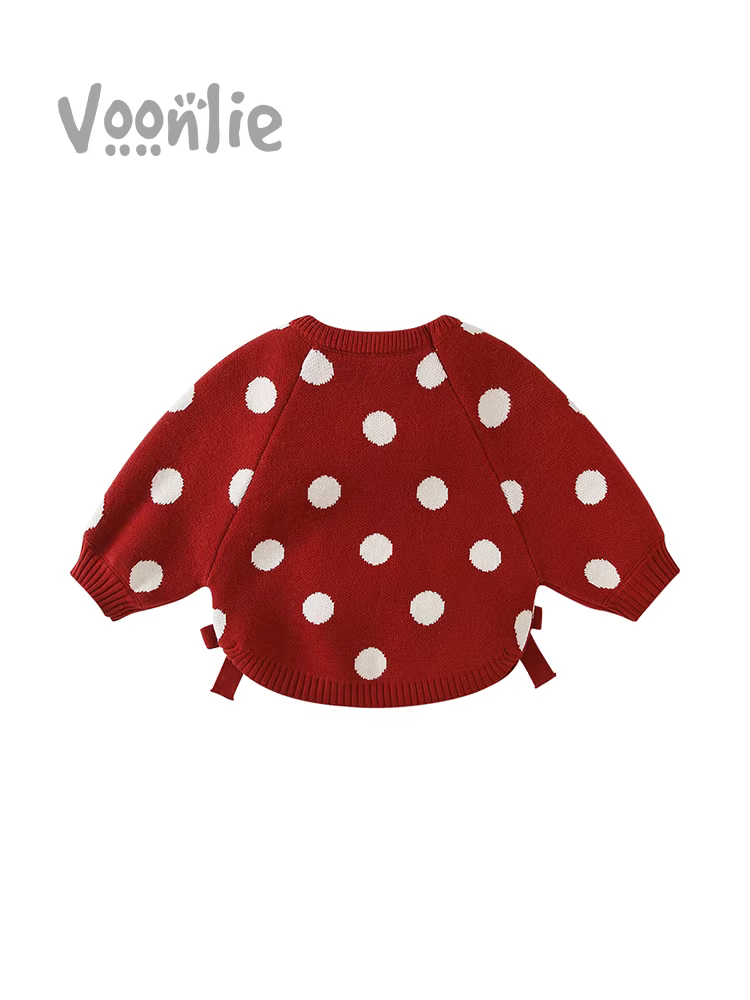 Áo len bé gái quần áo mùa thu áo sơ mi dệt kim trẻ em kiểu dáng công chúa bé màu đỏ hàng đầu mùa thu đông