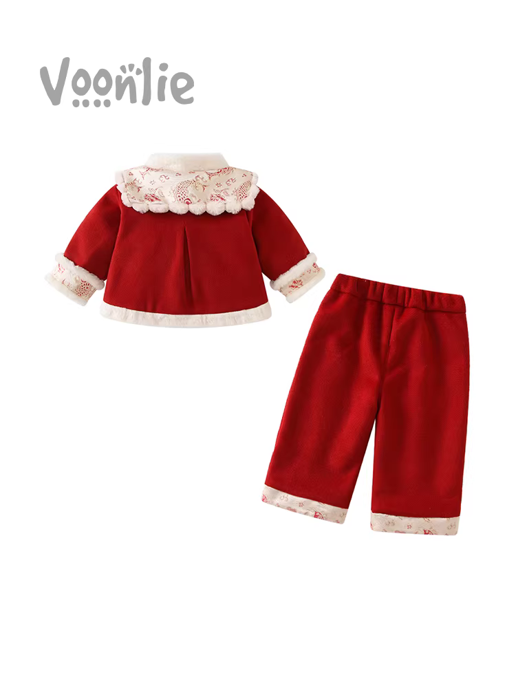 Bộ đồ Hanfu dành cho bé gái trang phục mùa đông Bộ đồ truyền thống Trung Quốc dành cho trẻ em Bộ đồ Tang truyền thống của trẻ em có lót lông cừu cho bé một tuổi Váy mừng sinh nhật Trang phục chào mừng năm mới