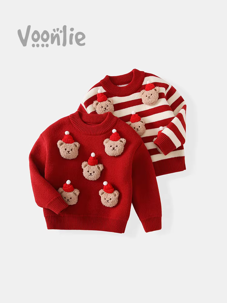 Áo len bé gái mùa đông 2025 kiểu dáng mới thời trang áo lót lông cừu trẻ em áo bé sơ sinh áo len Giáng sinh