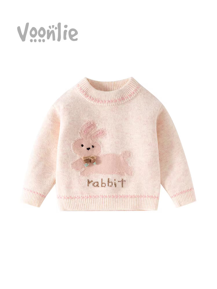 Áo len bé gái Fanhle mùa đông 2025, áo len dệt kim mới cho bé gái, áo lót lông cừu dày giữ ấm mùa đông