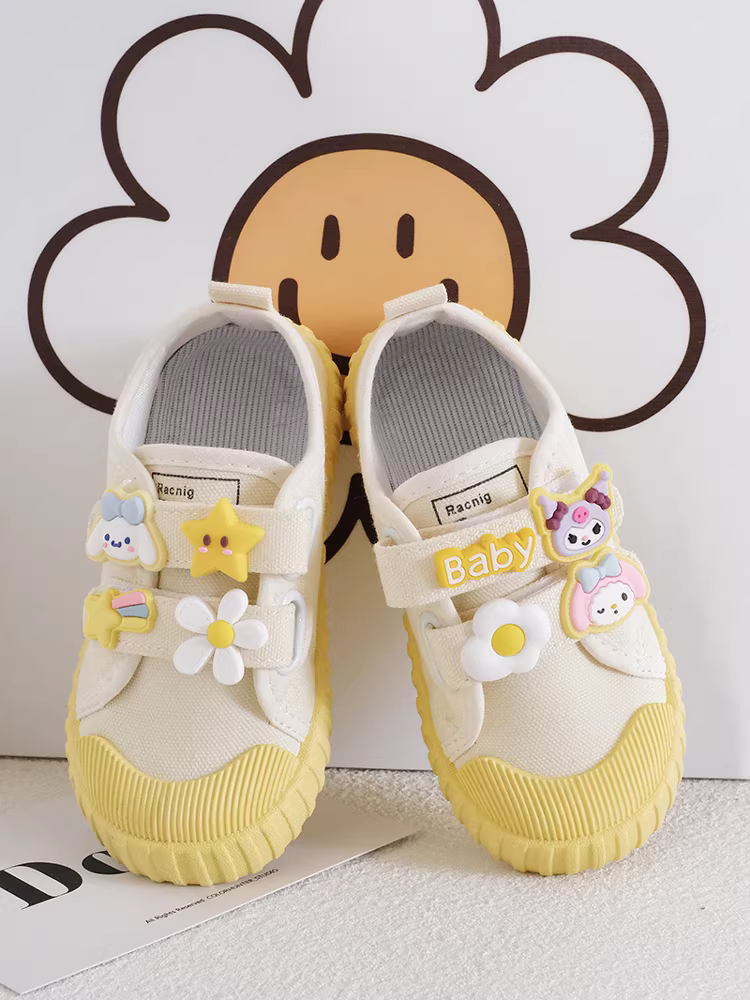 Giày vải Velcro dành cho bé gái mùa xuân hè phong cách mới mẫu giáo giày đi trong nhà cho trẻ em Giày vải đế mềm chống trượt cho trẻ em