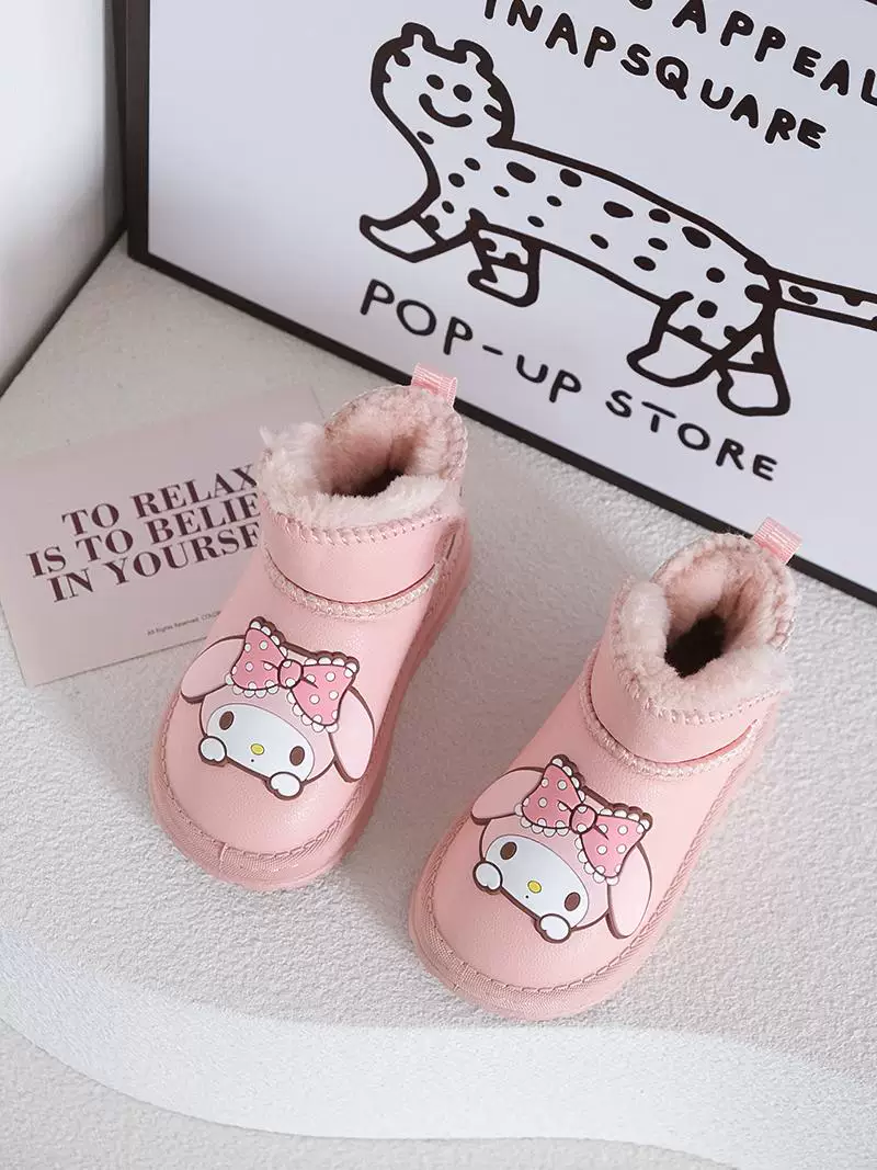Giày bốt đi tuyết màu hồng phong cách Hàn Quốc dành cho bé gái, giày bốt cotton đế mềm dành cho trẻ em cỡ vừa và lớn, cotton đôi, mẫu mới mùa đông 2024.
