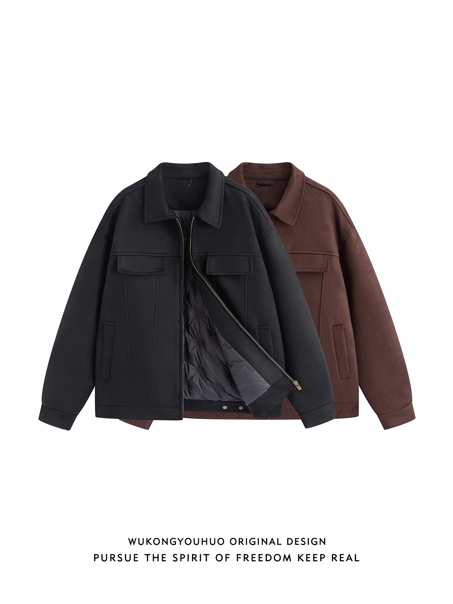 Áo khoác lông vũ trắng cổ trụ mùa đông kiểu retro thập niên 90 của Wukong dành cho nam, thương hiệu thời thượng, dáng rộng, đa năng, áo khoác giữ ấm cho cặp đôi.