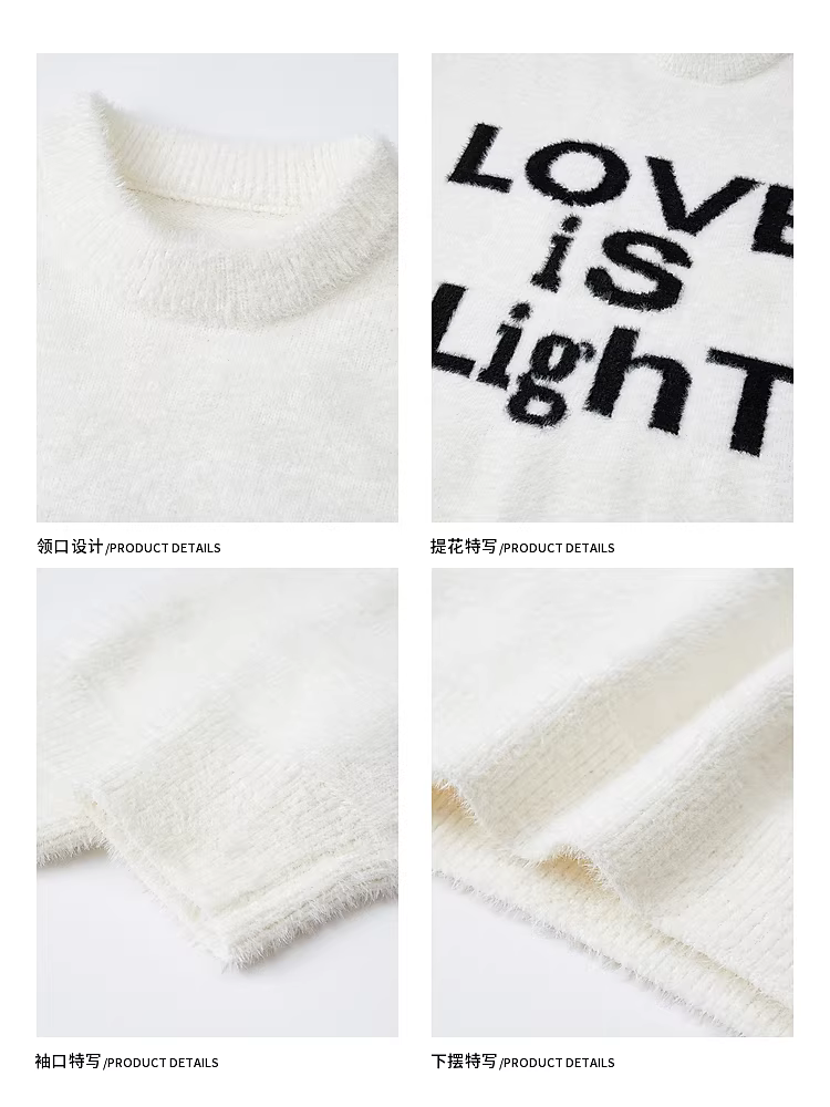 Wukong có sẵn áo len cổ tròn chất liệu mohair kiểu Mỹ cổ điển dành cho nam và nữ, áo len cặp đôi thời trang, dáng rộng, phong cách thường ngày.