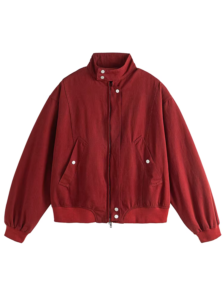 Wukong có sẵn áo khoác Harrington ngắn màu đỏ kiểu Mỹ dành cho nam, áo khoác công sở cổ đứng cơ bản hợp thời trang mùa thu.