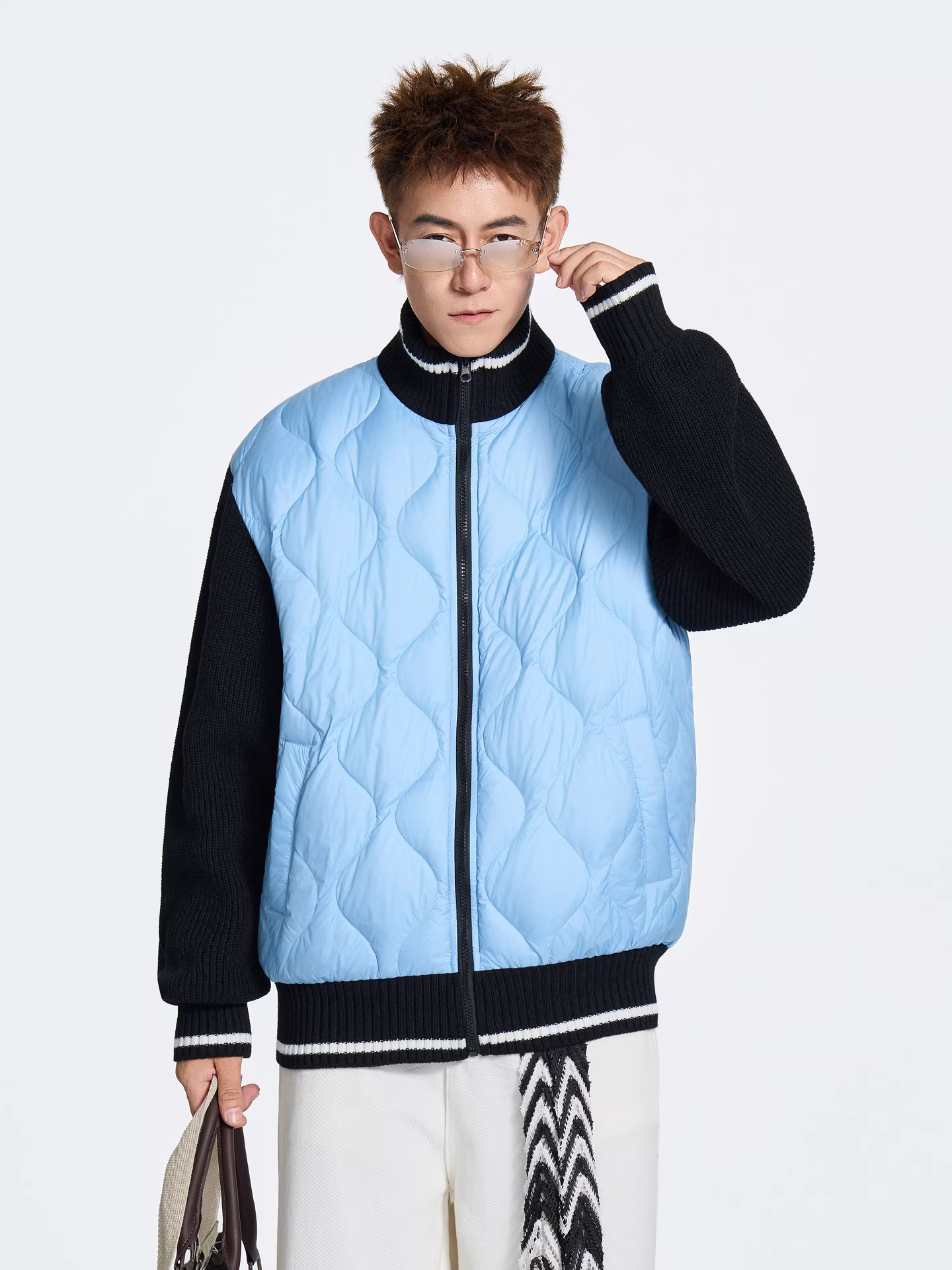 Wukong có sẵn áo khoác phao cổ đứng phối len dệt kim thời trang mùa đông dành cho nam và nữ, 90% lông vũ vịt, ấm áp, nhẹ, áo khoác ngắn.