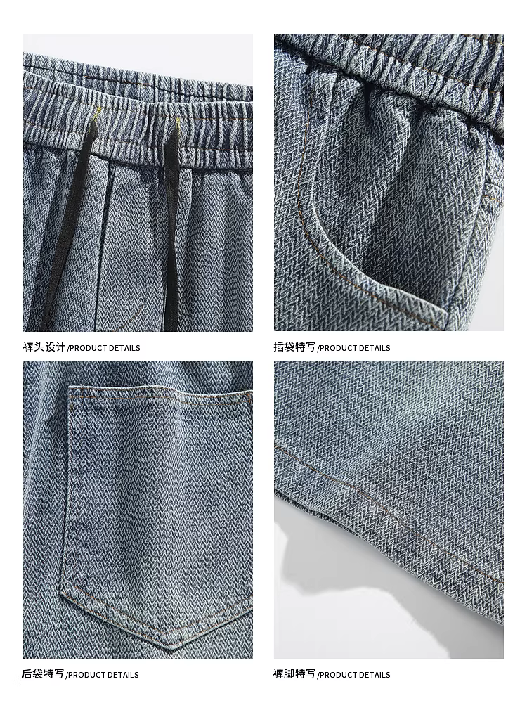 Wukong có sẵn quần short denim nam kiểu Mỹ, phong cách đường phố mùa hè, kiểu dáng rộng rãi và đa năng, quần short năm phần.