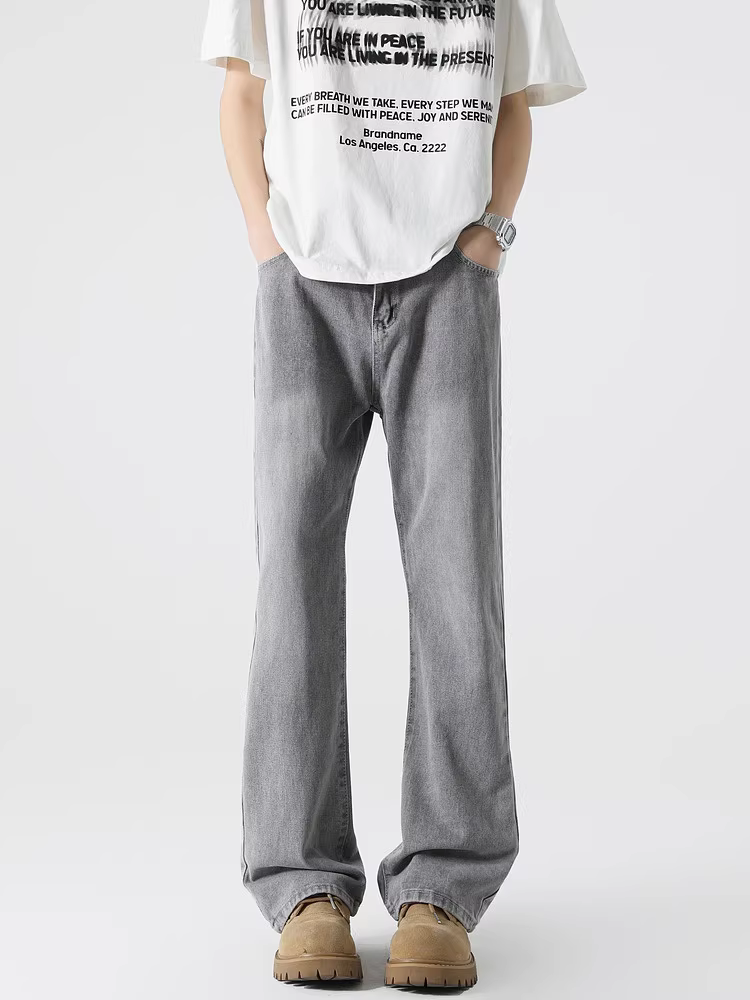 Ngộ Không có sẵn quần jean ống loe kiểu Mỹ thời thượng, chất liệu cleanfit đã qua xử lý, quần dài dáng rộng đa năng, phong cách cổ điển dành cho nam.