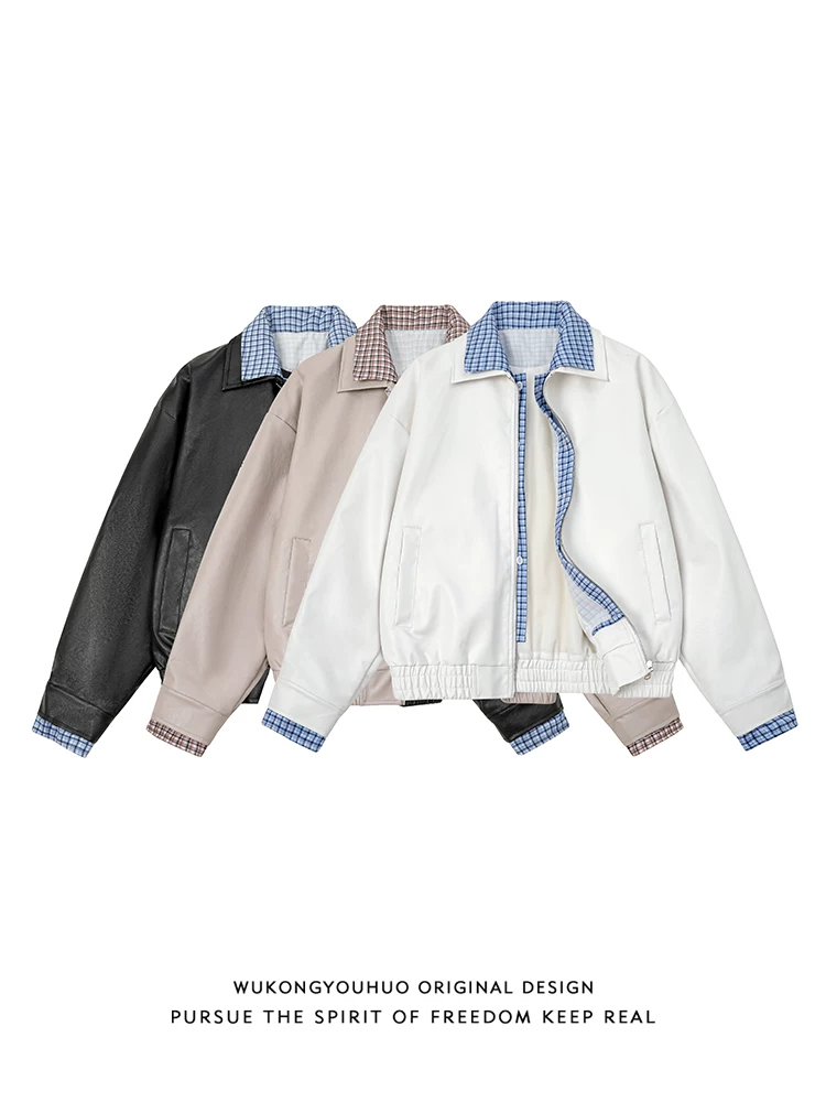 Wukong có sẵn áo khoác da giả hai mảnh phối họa tiết ca rô, kiểu dáng lịch lãm, áo khoác ngắn Harrington, hợp thời trang dành cho nam.