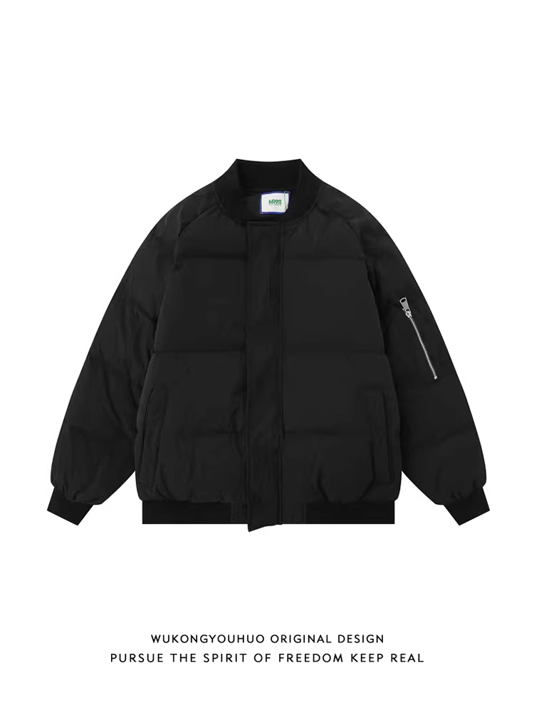Áo khoác bóng chày mùa đông phong cách đường phố Mỹ màu trơn 90% lông vũ của Wukong, kiểu dáng thời trang nam, thương hiệu nổi tiếng, chất liệu cotton ấm áp, dáng rộng.
