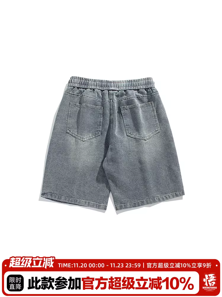 Wukong có sẵn quần short denim nam kiểu Mỹ, phong cách đường phố mùa hè, kiểu dáng rộng rãi và đa năng, quần short năm phần.