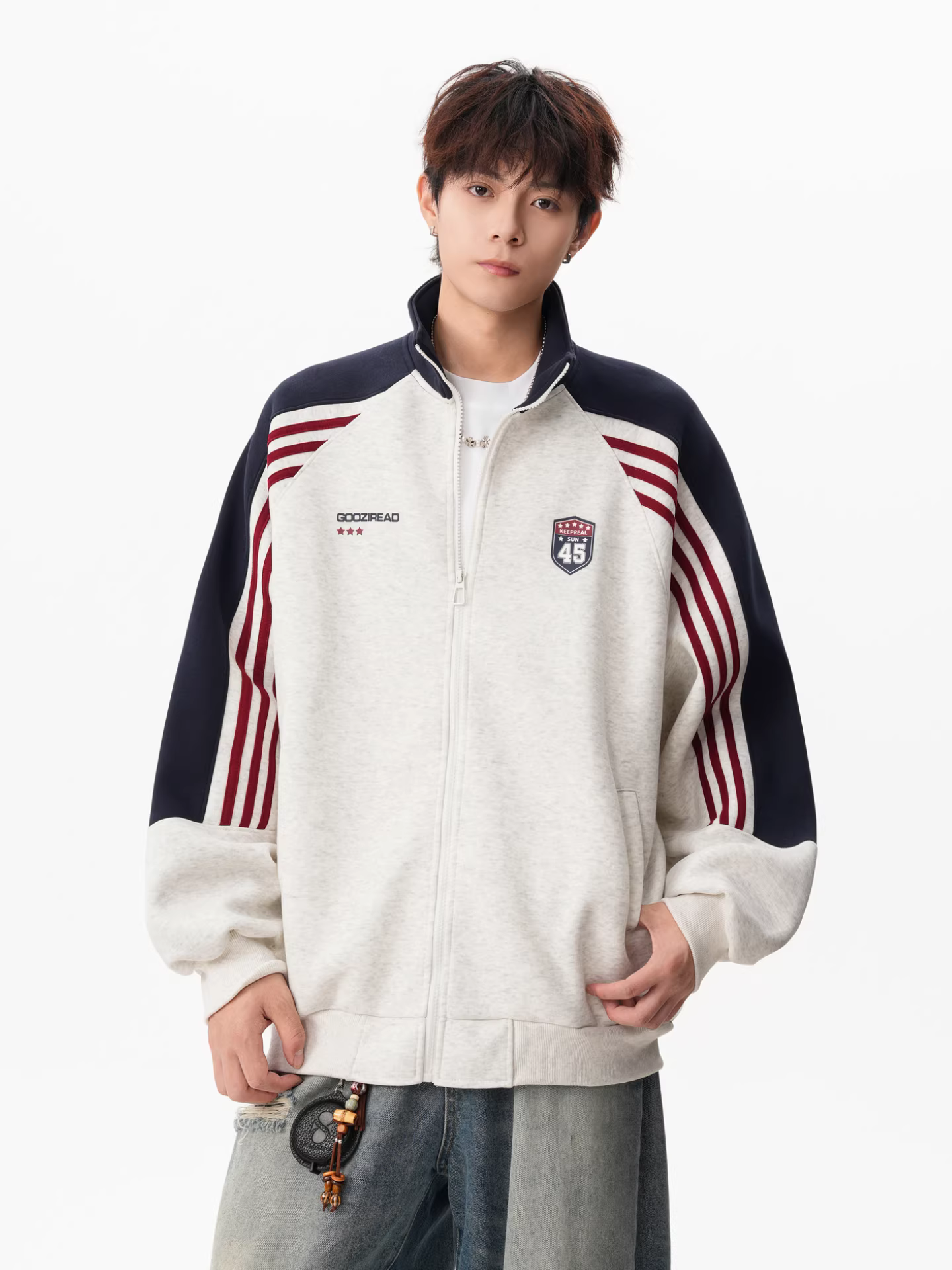 Wukong có sẵn áo len cổ đứng sọc màu phong cách Mỹ thời thượng dành cho nam và nữ, dáng rộng cho mùa thu, áo khoác thường ngày đa năng dành cho các cặp đôi.