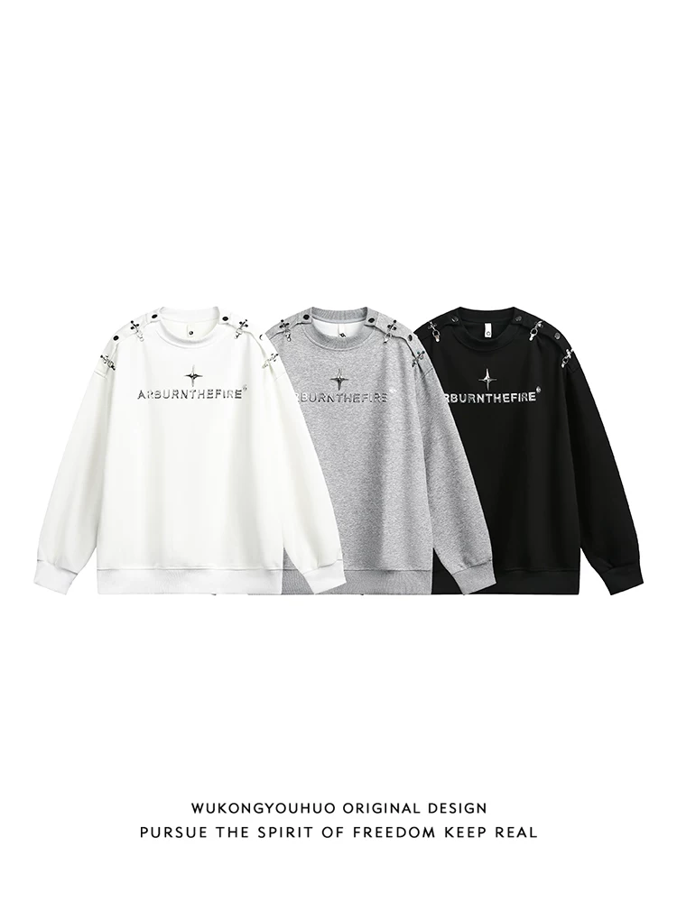 Wukong có sẵn áo sweatshirt cổ tròn nam thời thượng, thiết kế độc đáo với khóa kim loại, phong cách đường phố Mỹ, cá tính, thoải mái, tay dài.