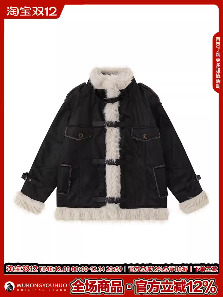 Wukong có sẵn áo khoác cotton cổ đứng kiểu retro bằng da lộn Melard dành cho nam và nữ, áo khoác đa năng ấm áp mùa đông của thương hiệu thời thượng dành cho cặp đôi.