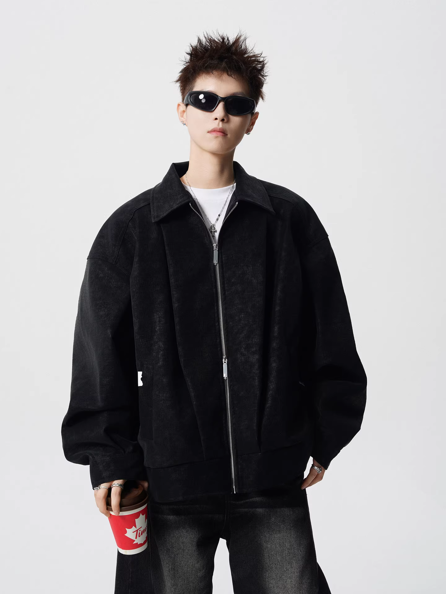 Wukong có sẵn áo khoác da PU kiểu Mỹ, họa tiết cá sấu, dành cho nam, thương hiệu thời thượng, dáng rộng, phong cách đường phố, áo khoác đa năng dành cho cặp đôi.