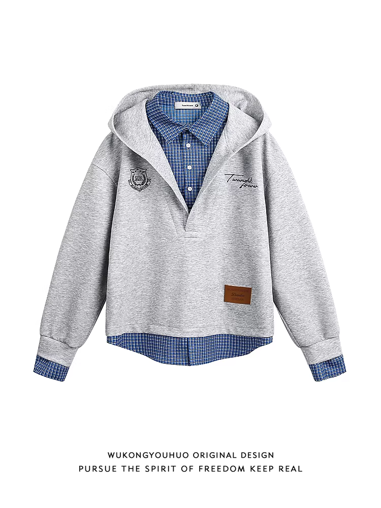 Wukong có sẵn áo sơ mi kẻ caro với thiết kế giả hai mảnh và áo hoodie có mũ dành cho nam, phong cách thể thao đại học cổ điển Mỹ, hợp thời trang.