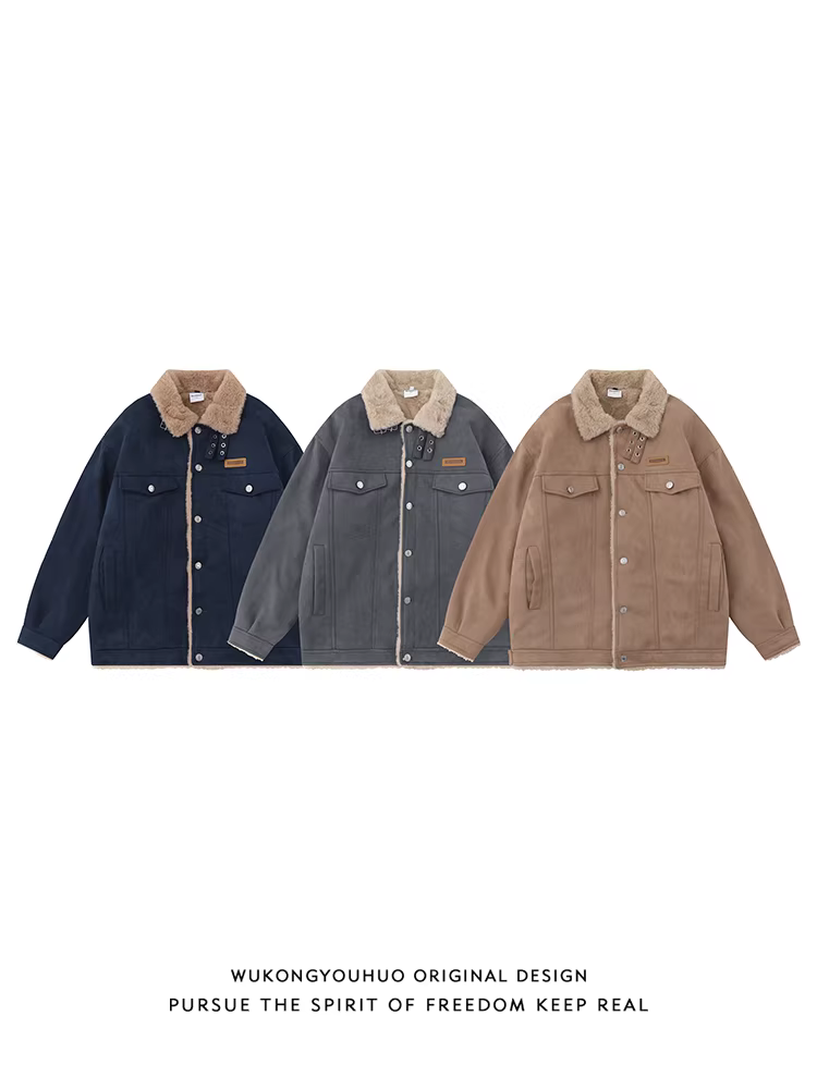 Áo khoác len cừu cotton cổ điển kiểu Mỹ mùa đông của Wukong có sẵn, kiểu dáng thời trang đường phố, áo khoác rộng rãi dành cho cặp đôi.