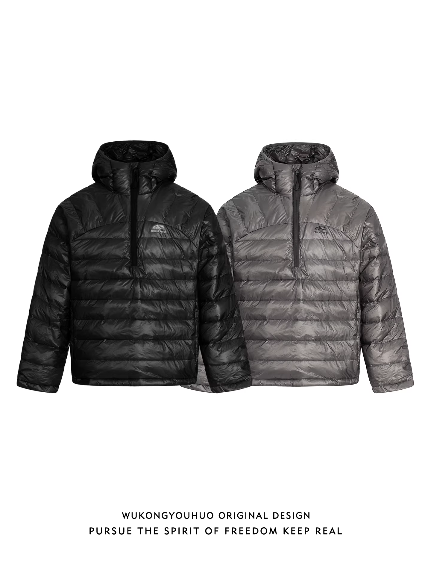 Wukong có sẵn áo khoác phao có mũ trùm đầu kiểu Mỹ nửa khóa kéo, chất liệu gân, dành cho nam và nữ, thương hiệu thời trang cổ điển, ấm áp và chống lạnh.