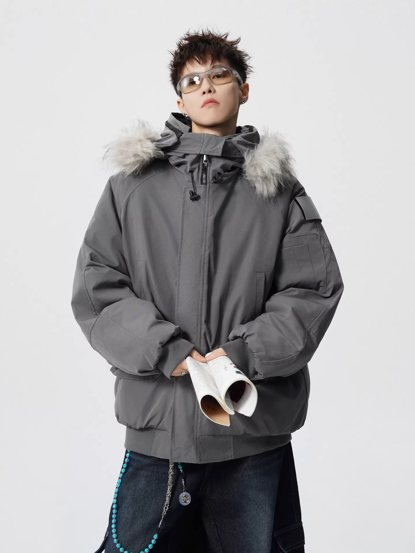 Wukong có sẵn áo khoác parka có mũ trùm đầu, viền lông, kiểu Mỹ thời thượng dành cho nam, áo khoác cotton đa năng ấm áp kiểu retro dành cho cặp đôi.