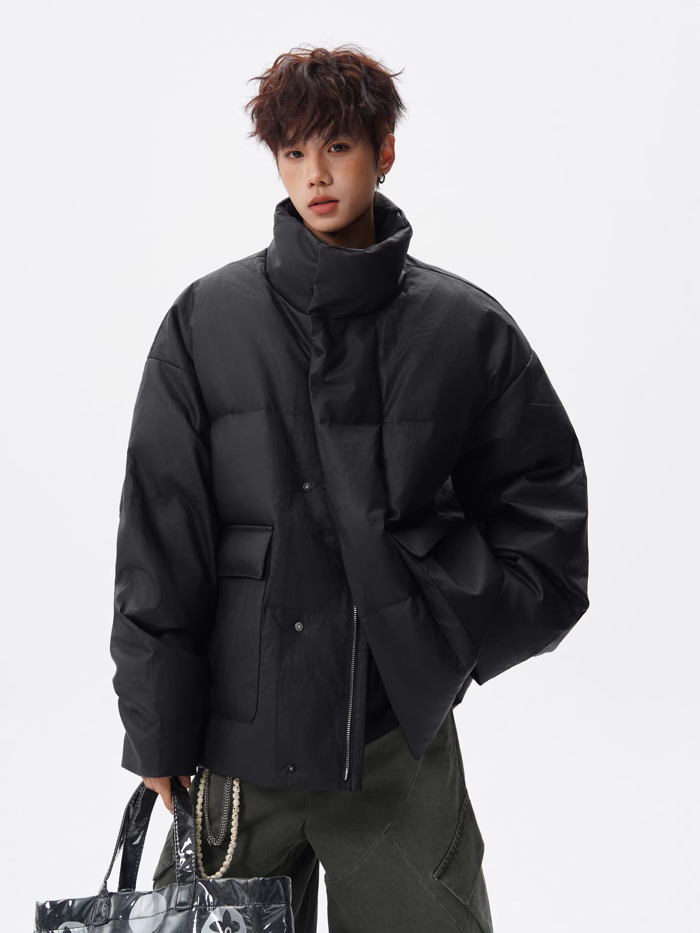 Áo khoác phao cổ đứng dày dặn màu trơn thời trang mùa đông của Ngộ Không dành cho nam, kiểu dáng rộng rãi phong cách Mỹ, áo khoác cotton ấm áp dành cho cặp đôi.