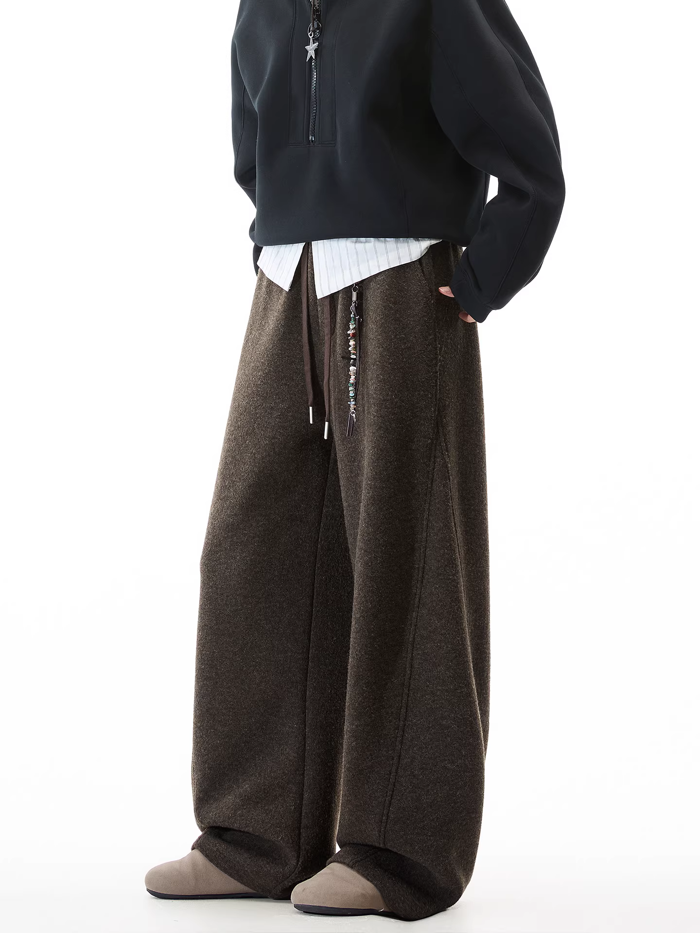 Wukong có sẵn quần thể thao nam chất liệu len dày lót lông phong cách retro Mỹ, quần ống rộng mặc mùa đông, kiểu dáng rộng rãi, dành cho cặp đôi.