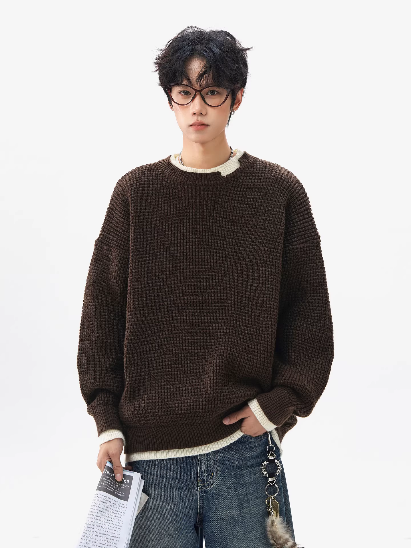 Wukong có sẵn áo len nam cổ tròn giả hai lớp chất liệu lưới kiểu Mỹ cổ điển, áo len chui đầu dáng rộng thời trang của thương hiệu nổi tiếng.