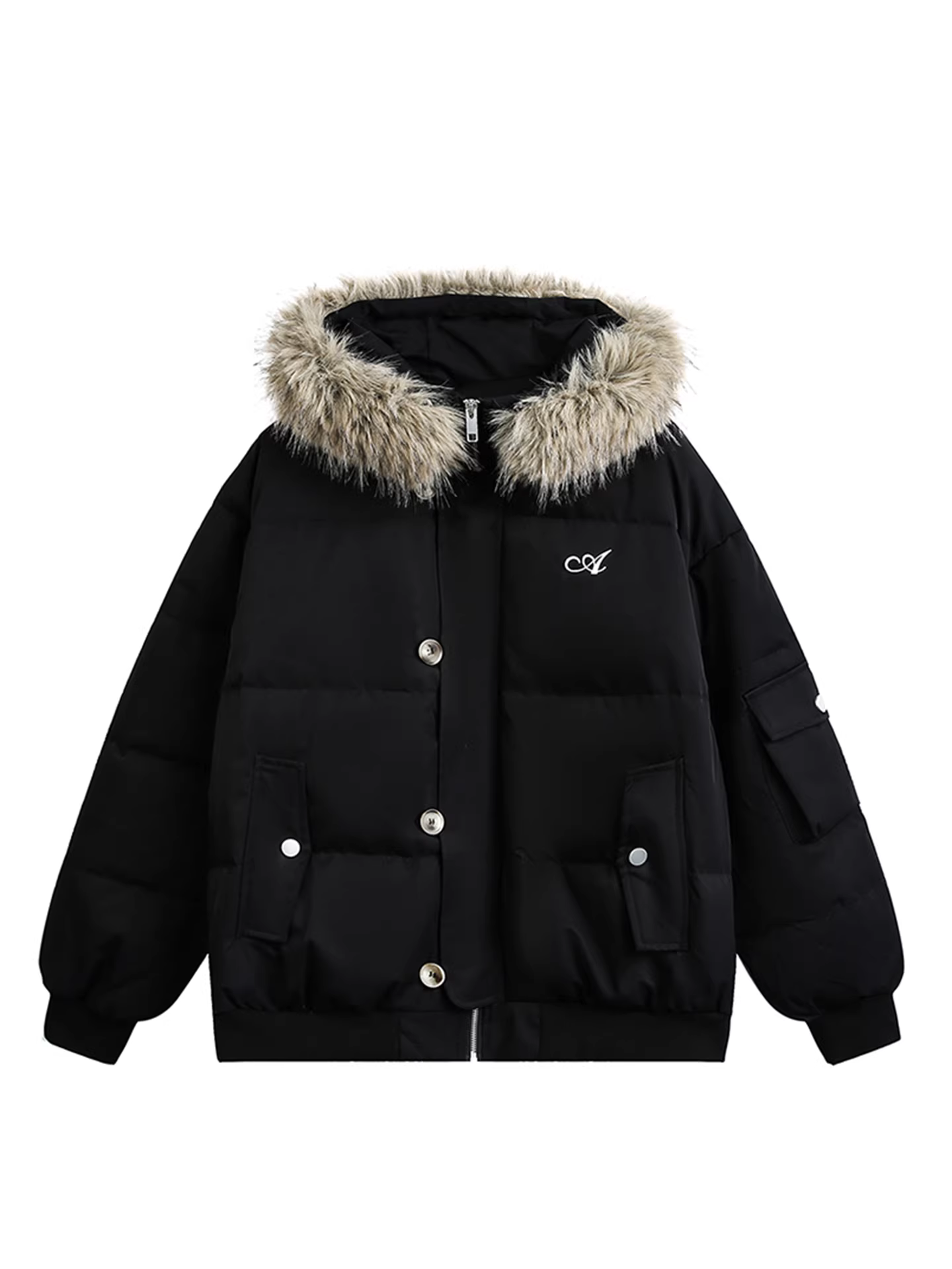 Wukong có sẵn áo khoác phao có mũ trùm đầu và cổ lông thời trang mùa đông dành cho nam, phong cách retro dành cho cặp đôi, ấm áp, 90% lông vịt trắng, chống lạnh.