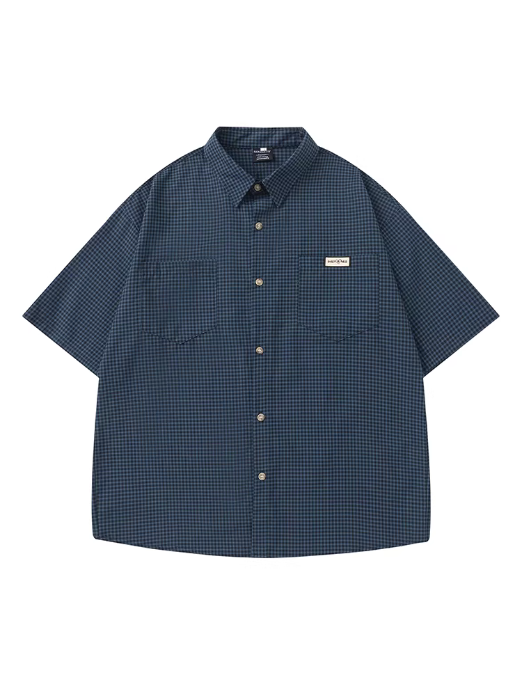 Wukong có sẵn áo sơ mi ngắn tay kẻ ca rô mùa hè 2025 dành cho nam và nữ, kiểu Nhật Bản, dáng rộng, đa năng, phong cách thường ngày dành cho cặp đôi.