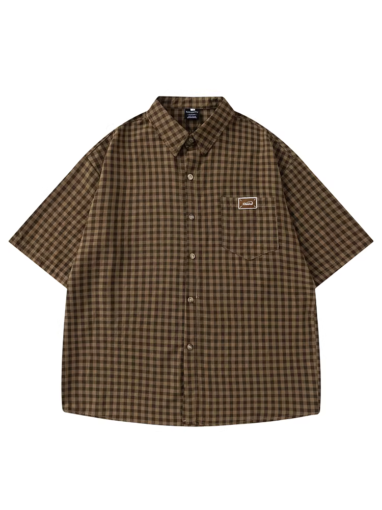 Wukong có sẵn áo sơ mi nam tay ngắn kẻ caro kiểu Nhật, dáng rộng, phong cách retro, đơn giản, đa năng, thoải mái cho mùa hè.