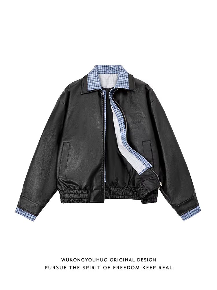 Wukong có sẵn áo khoác da giả hai mảnh phối họa tiết ca rô, kiểu dáng lịch lãm, áo khoác ngắn Harrington, hợp thời trang dành cho nam.