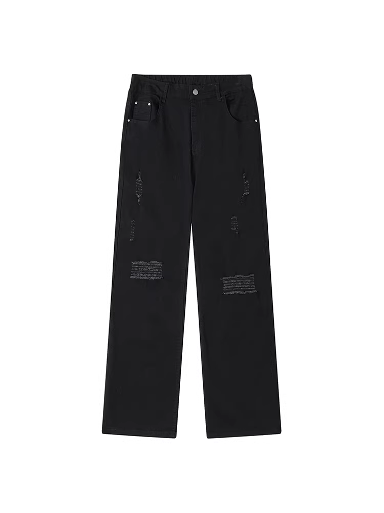 Wukong có sẵn quần jean nam ống đứng màu vàng đất rách kiểu Mỹ thời thượng, quần dài ống rộng đa năng phong cách đường phố cổ điển.