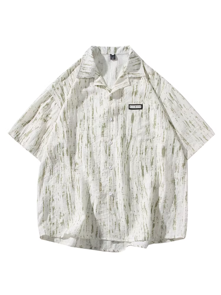 Wukong có sẵn áo sơ mi ngắn tay cổ Cuba nhuộm chàm thời trang mùa hè dành cho nam, áo sơ mi cặp đôi dáng rộng cổ điển đa năng, phong cách thường ngày.