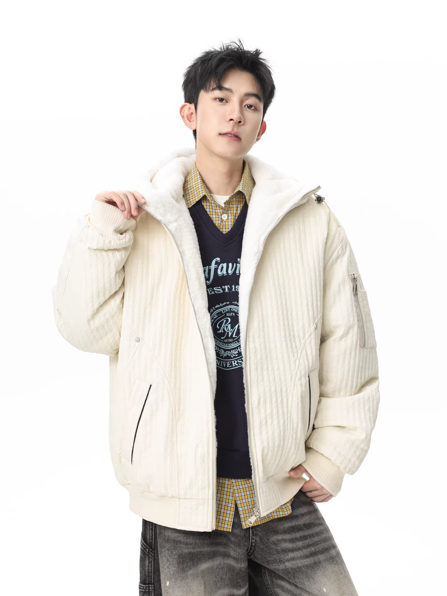 Wukong có sẵn áo khoác cotton có mũ trùm đầu dày dặn bằng len cừu mùa đông thời thượng dành cho nam, phong cách retro Mỹ, áo khoác cotton rộng rãi và ấm áp dành cho các cặp đôi.