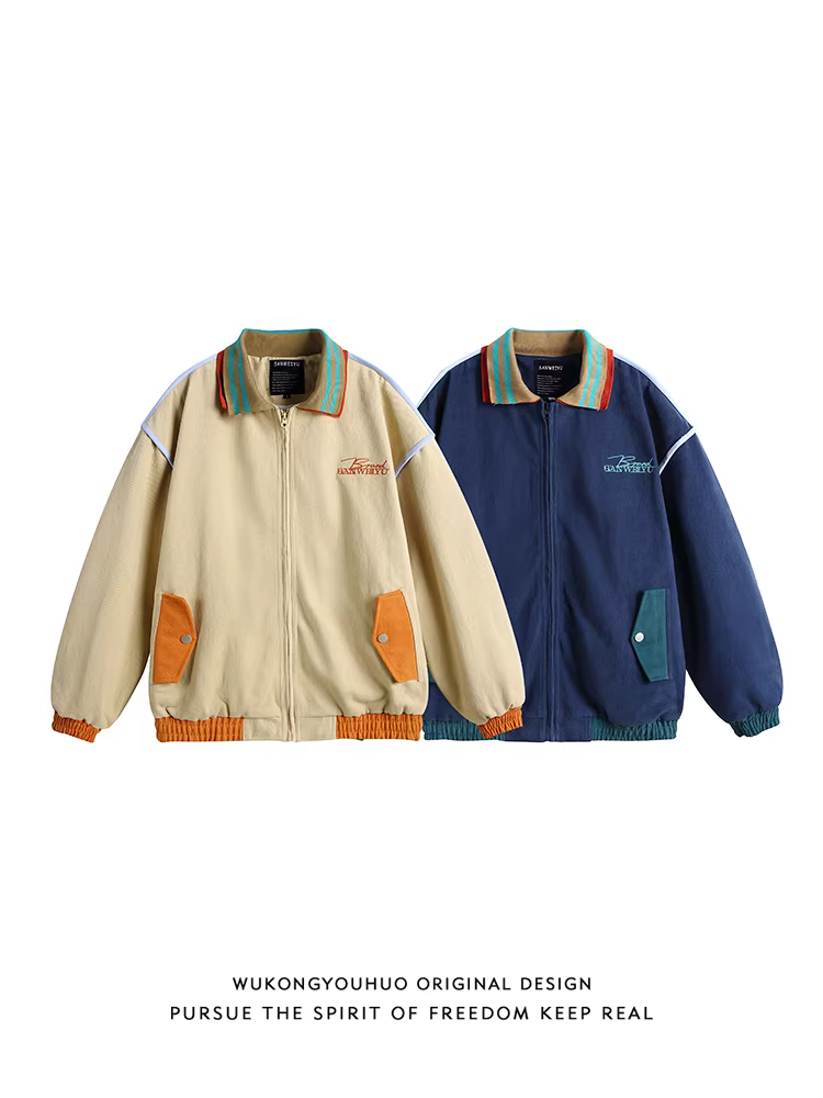 Wukong có sẵn áo khoác phối màu thời thượng thêu họa tiết cổ điển dành cho nam và nữ, áo khoác dáng rộng phong cách vintage dành cho các cặp đôi.