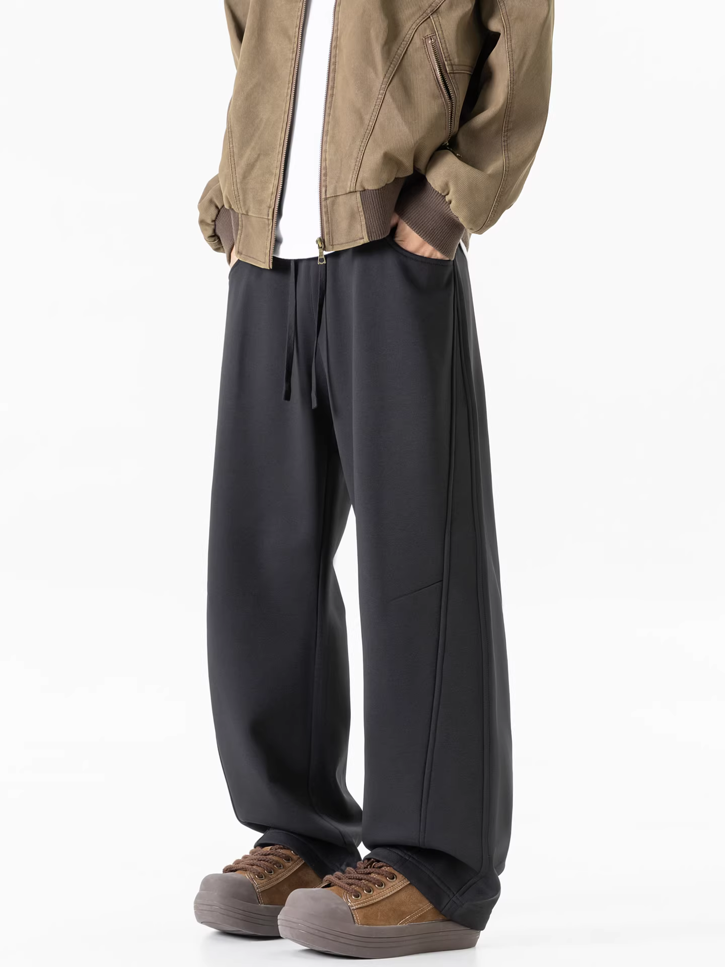 Wukong có sẵn quần thể thao nỉ dày dặn, phong cách Mỹ đơn giản, màu trơn, thời thượng dành cho nam và nữ, quần dài ấm áp đa năng kiểu retro dành cho cặp đôi.