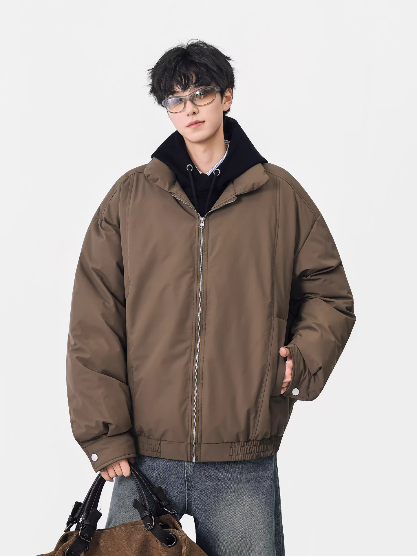 Áo khoác phao cổ đứng dày dặn màu trơn thời trang mùa đông của Ngộ Không dành cho nam, phong cách retro dành cho cặp đôi, ấm áp và đa năng.