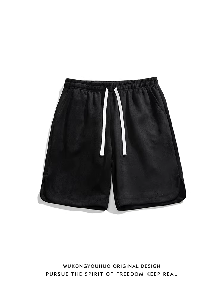Wukong có sẵn quần short nam chất liệu da lộn trơn màu kiểu Mỹ, quần thể thao đa năng dáng rộng phong cách hip-hop.