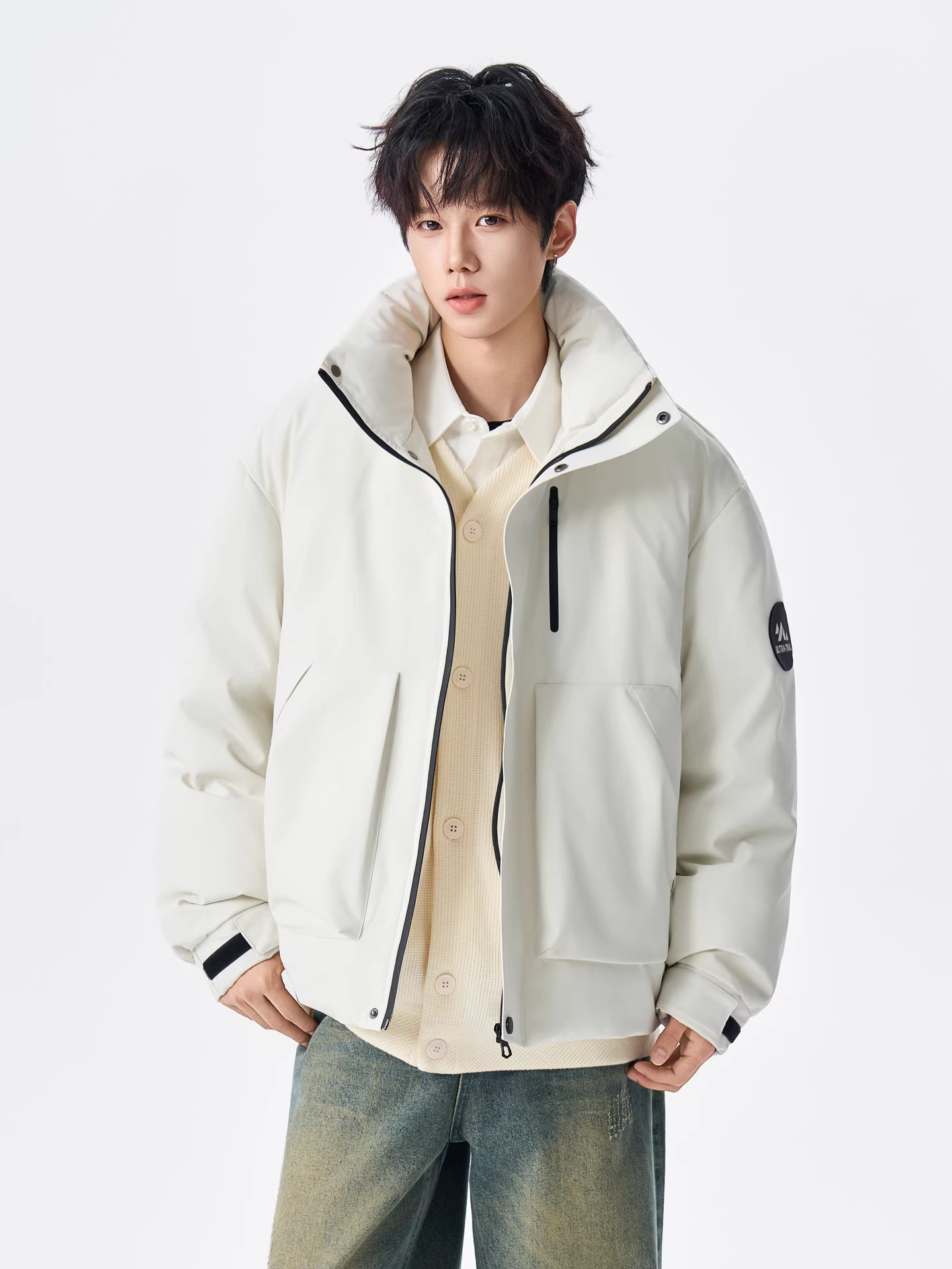 Áo khoác phao có mũ trùm đầu, cổ lông tháo rời mùa đông 2025 của Ngộ Không dành cho nam, áo parka giữ ấm và chống lạnh thời trang dành cho cặp đôi.