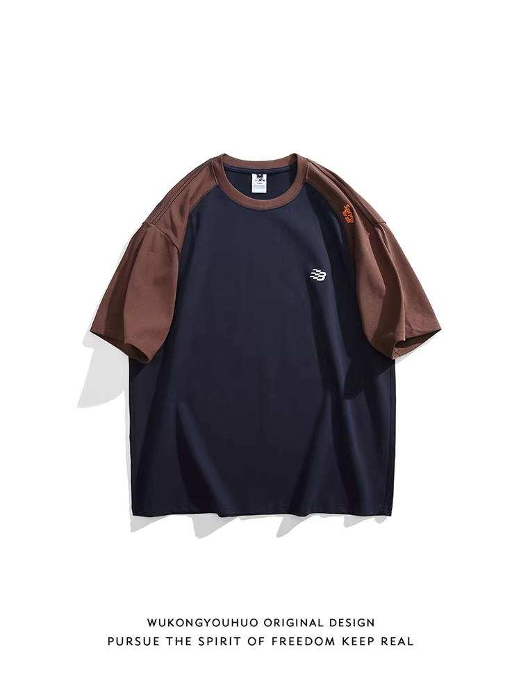 Wukong có sẵn áo thun ngắn tay raglan phối màu hợp thời trang mùa hè dành cho nam và nữ, phong cách cổ điển Nhật Bản, dáng rộng, áo đa năng dành cho cặp đôi.