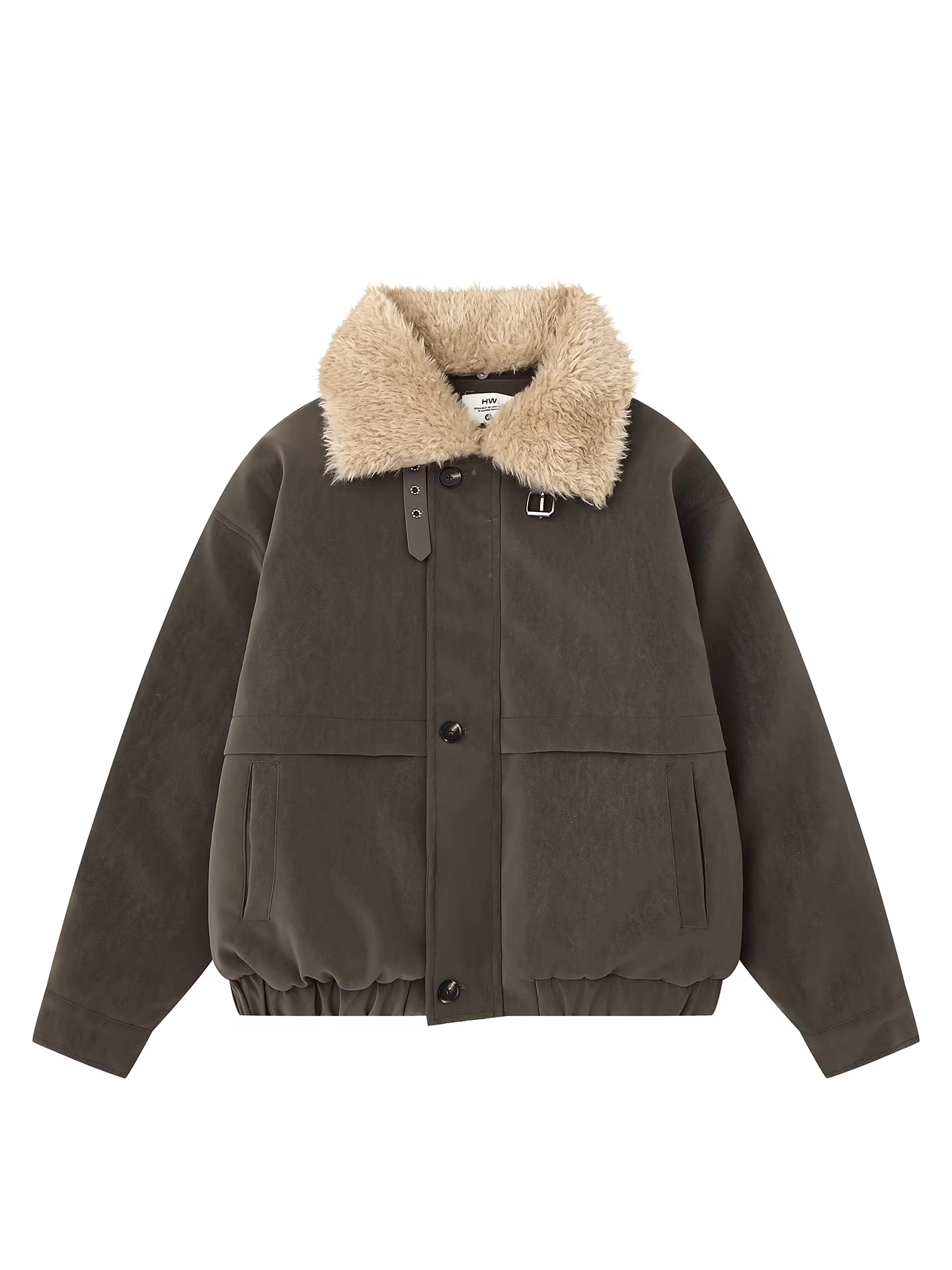 Ngộ Không có sẵn áo khoác cotton cổ lông ngắn kiểu Mỹ mùa đông 2025 dành cho nam, áo khoác cotton da PU phong cách cổ điển.