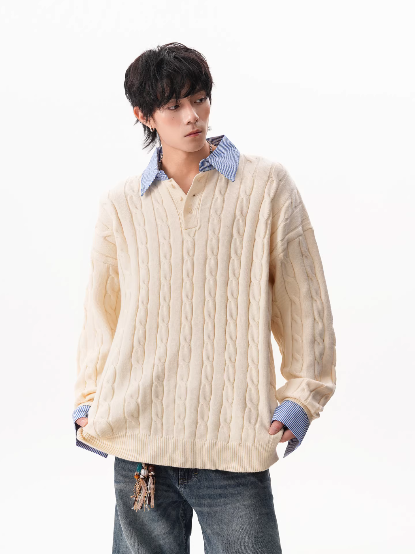 Wukong có sẵn áo len nam kiểu dáng thời thượng, phối màu nổi bật, kiểu dáng giả hai mảnh, chất liệu dệt kim, phong cách cổ điển, sang trọng, dành cho cặp đôi, mặc thường ngày.