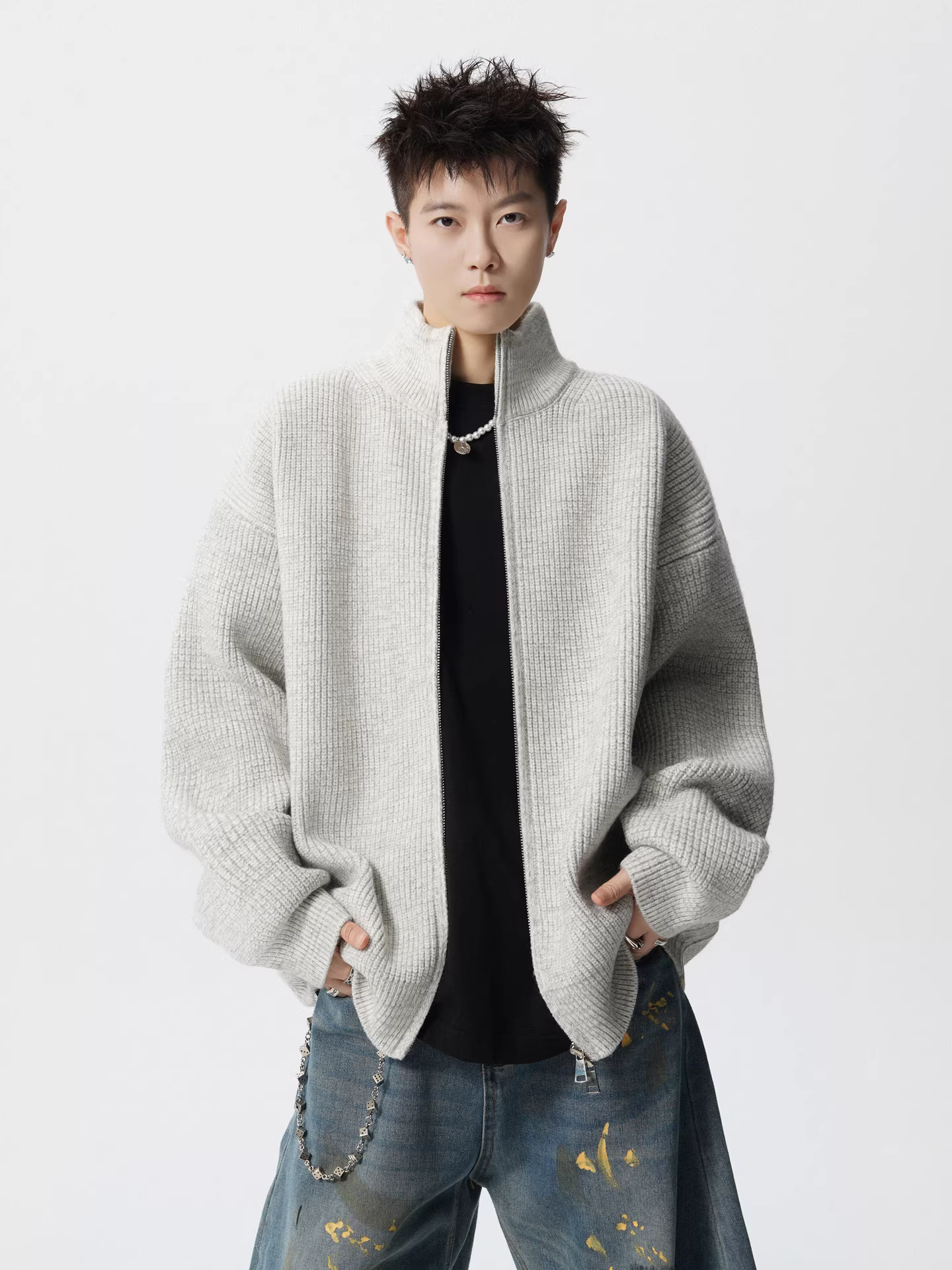 Wukong có sẵn áo len cardigan cổ đứng kiểu Mỹ cổ điển, chất liệu dày dặn, thời thượng dành cho nam, áo khoác dệt kim dáng rộng mùa thu dành cho cặp đôi.