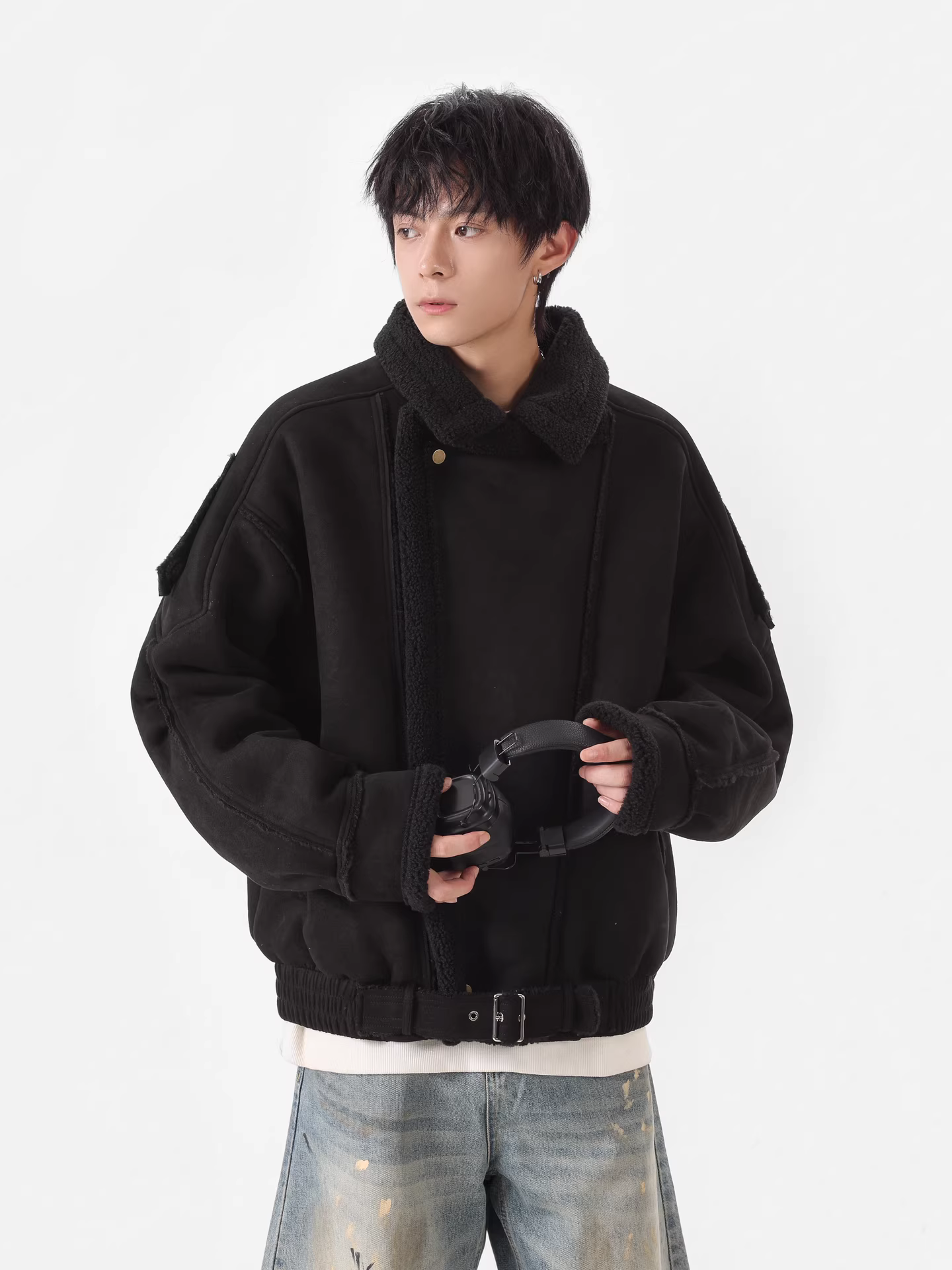 Áo khoác nam phong cách cổ điển Âu Mỹ, chất liệu len cừu phối vải cotton, kiểu dáng hiện đại, rộng rãi, dày dặn và ấm áp, thương hiệu thời thượng.