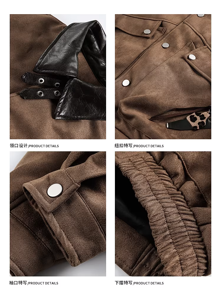 Wukong có sẵn áo khoác da lộn phối màu cổ điển kiểu Mỹ dành cho nam và nữ, áo khoác đa năng dáng rộng phong cách thời thượng thương hiệu cleanfit.