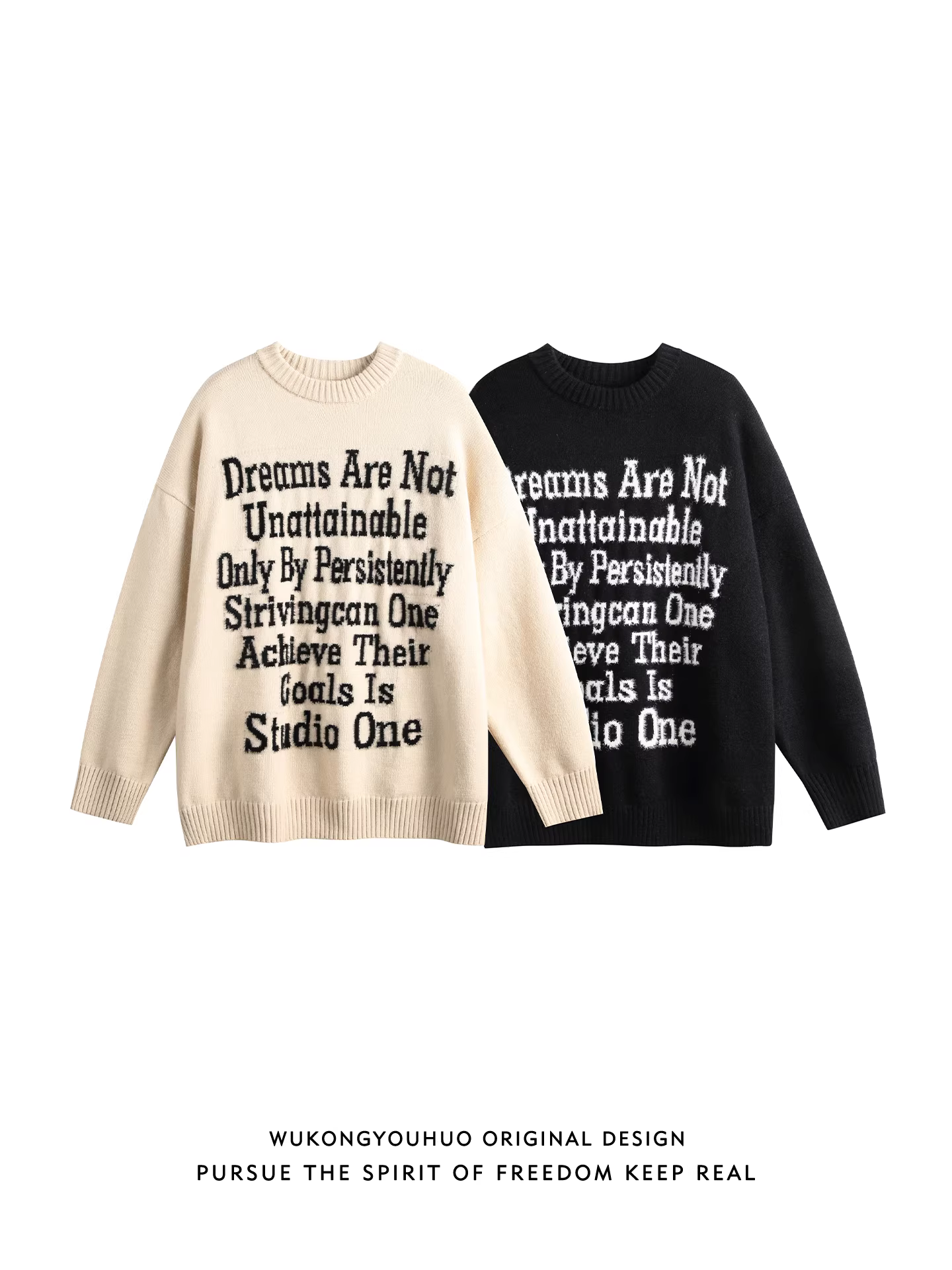 Wukong có sẵn áo len dệt kim cổ tròn kiểu chữ retro Mỹ dành cho nam, áo len cặp đôi dáng rộng thời thượng mùa thu, đa năng.