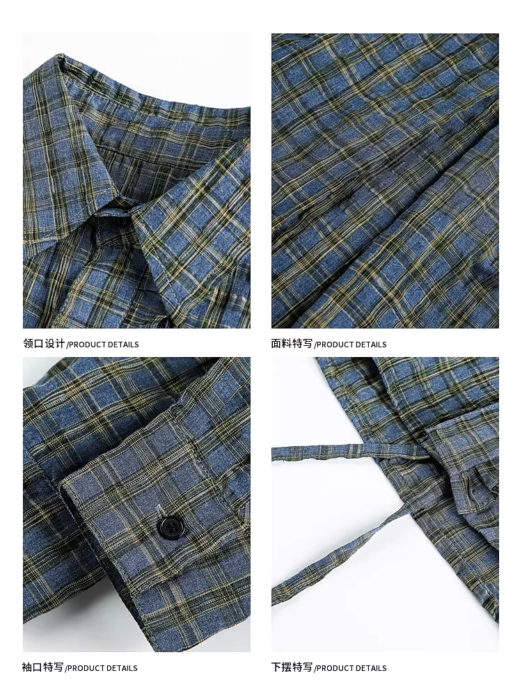 Wukong có sẵn áo sơ mi dài tay chất liệu gạc bong bóng kẻ ca rô kiểu Mỹ cổ điển dành cho nam, áo sơ mi và áo khoác cặp đôi thời trang mùa thu.