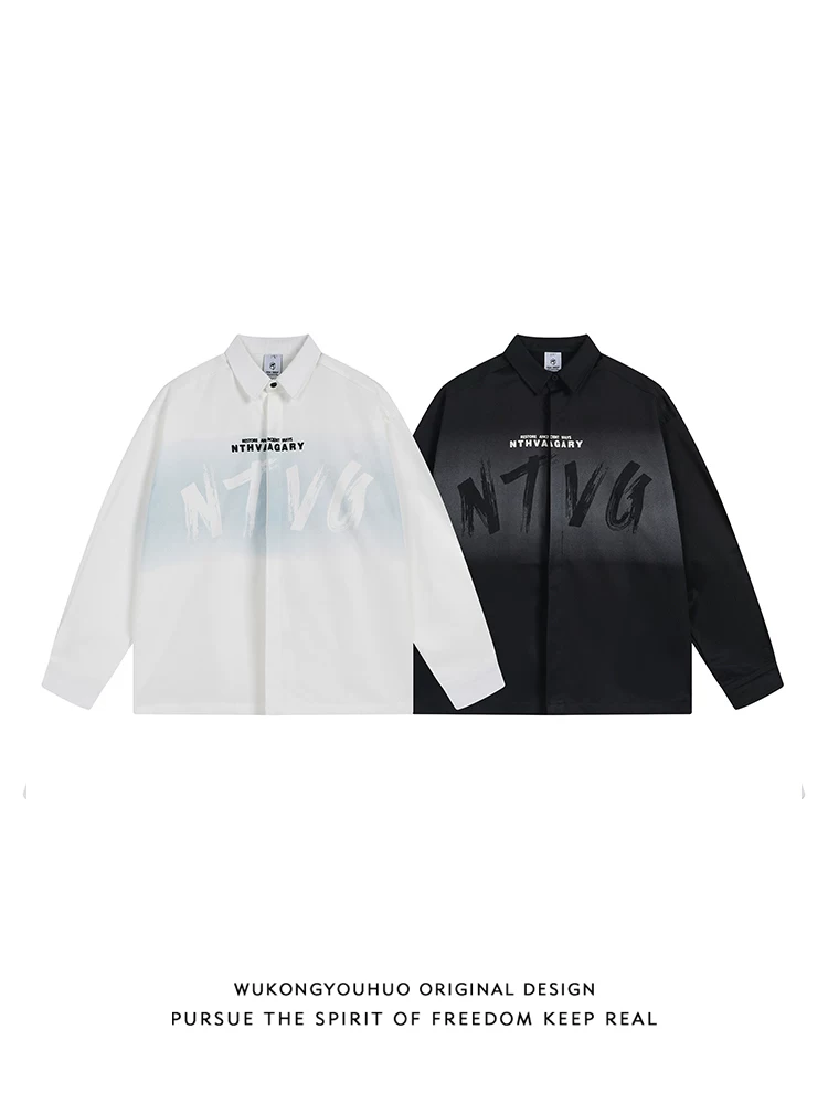 Wukong có sẵn áo sơ mi dài tay in chữ gradient theo phong cách Mỹ thời thượng dành cho nam và nữ, áo sơ mi thường ngày rộng rãi và đa năng cho mùa thu.