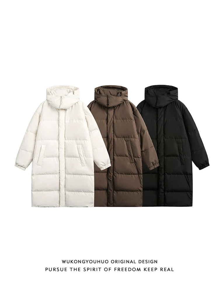 Wukong có sẵn áo khoác phao nam kiểu Mỹ mùa đông, dài trung bình, có mũ trùm đầu có thể tháo rời, kiểu cổ điển, dày dặn, ấm áp, 90% lông vũ trắng.